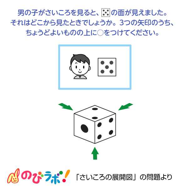 やってみよう さいころの展開図 の問題10 のびラボ 幼児教材 小学校受験 学習プリントのダウンロード販売