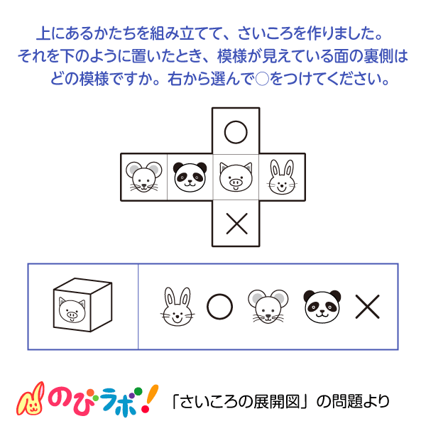 やってみよう さいころの展開図 の問題13 のびラボ 幼児教材 小学校受験 学習プリントのダウンロード販売