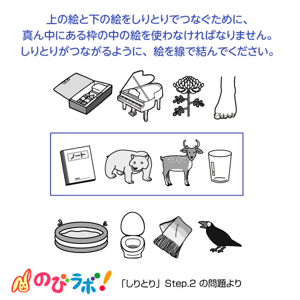 やってみよう しりとり の問題12 のびラボ 幼児教材 小学校受験 学習プリントのダウンロード販売
