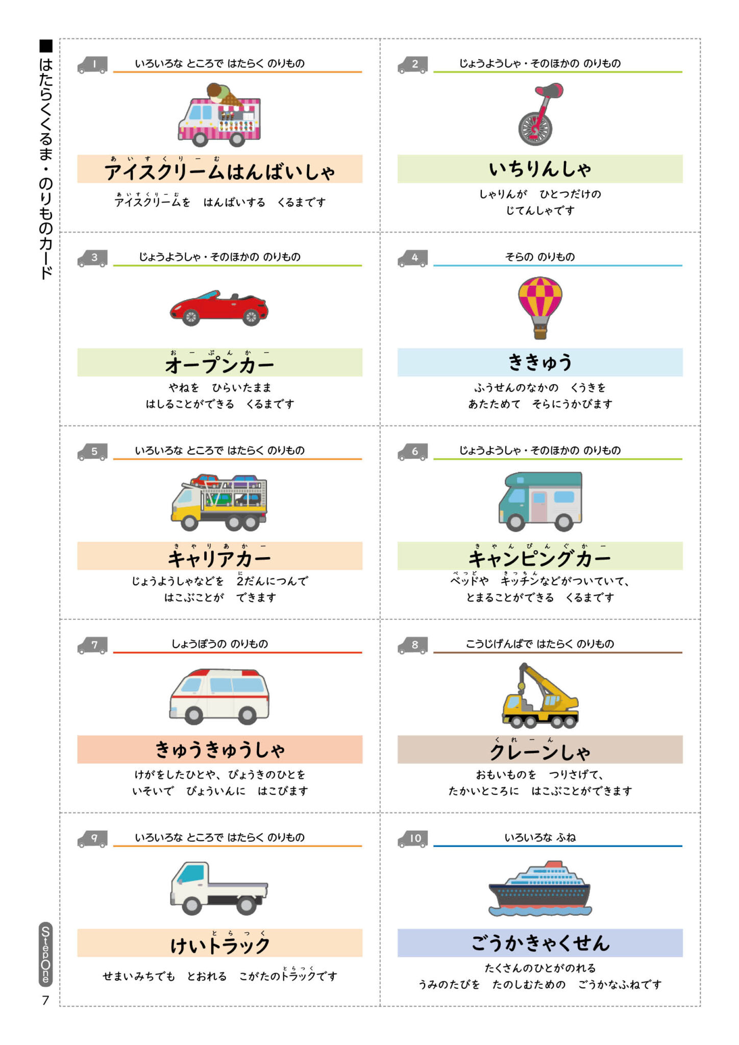 [分野別くりかえし]はたらくくるま・のりものカード | 「のびラボ！」幼児教材・小学校受験・学習プリントのダウンロード販売