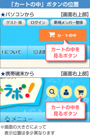 「カートの中」ボタンの位置
